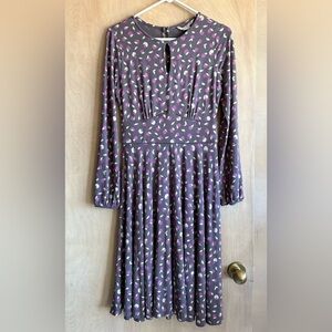 Boden Marilyn Jersey Knit Dress Gray Purple Teardrop Long Sleeve A-Line Sz 8